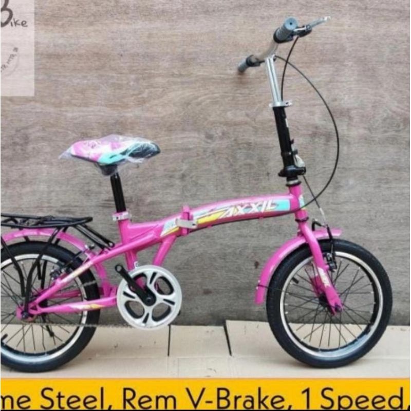 sepeda lipat 16 inch warna pink