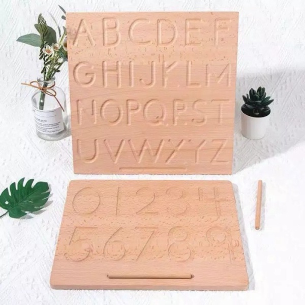 

Montessori Writing / Tracing Wooden Board - Papan Belajar Menulis Kayu - Numbers Shapes Limited