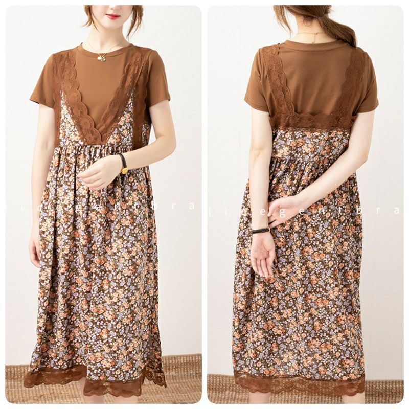 MDLV ~ 18440# Melicia Midi Dress Flower Dress Korea Import