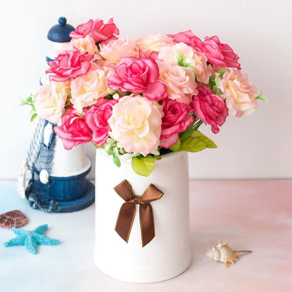 COD BUNGA MAWAR  BUNGA TANGKAI PLASTIK BUNGA ARTIFISIAL BUNGA PAJANGAN BUNGA HIASAN BT9017-ROSE