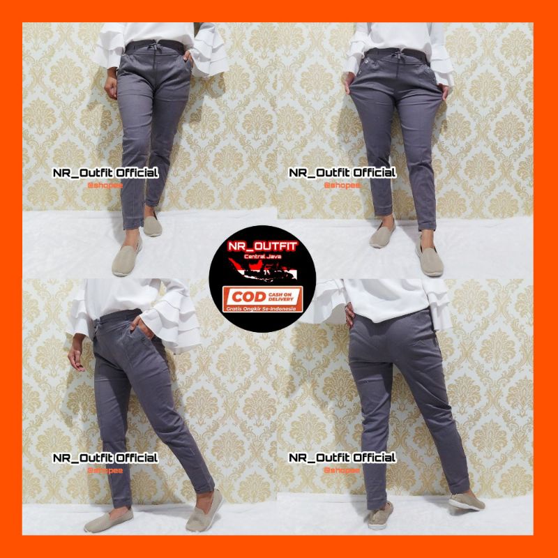 Baggy Pants Wanita Stretch Lipatan Depan Celana bahan Pinggang Karet Belakang NR_Outfit Official COD