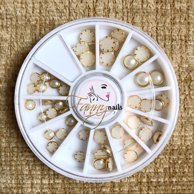 Stud pearl white wheel hiasan manik nail nailart pearl beads kutek gel
