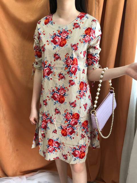 Dress casual katun strech motif model A Line dress korean style Ken-132