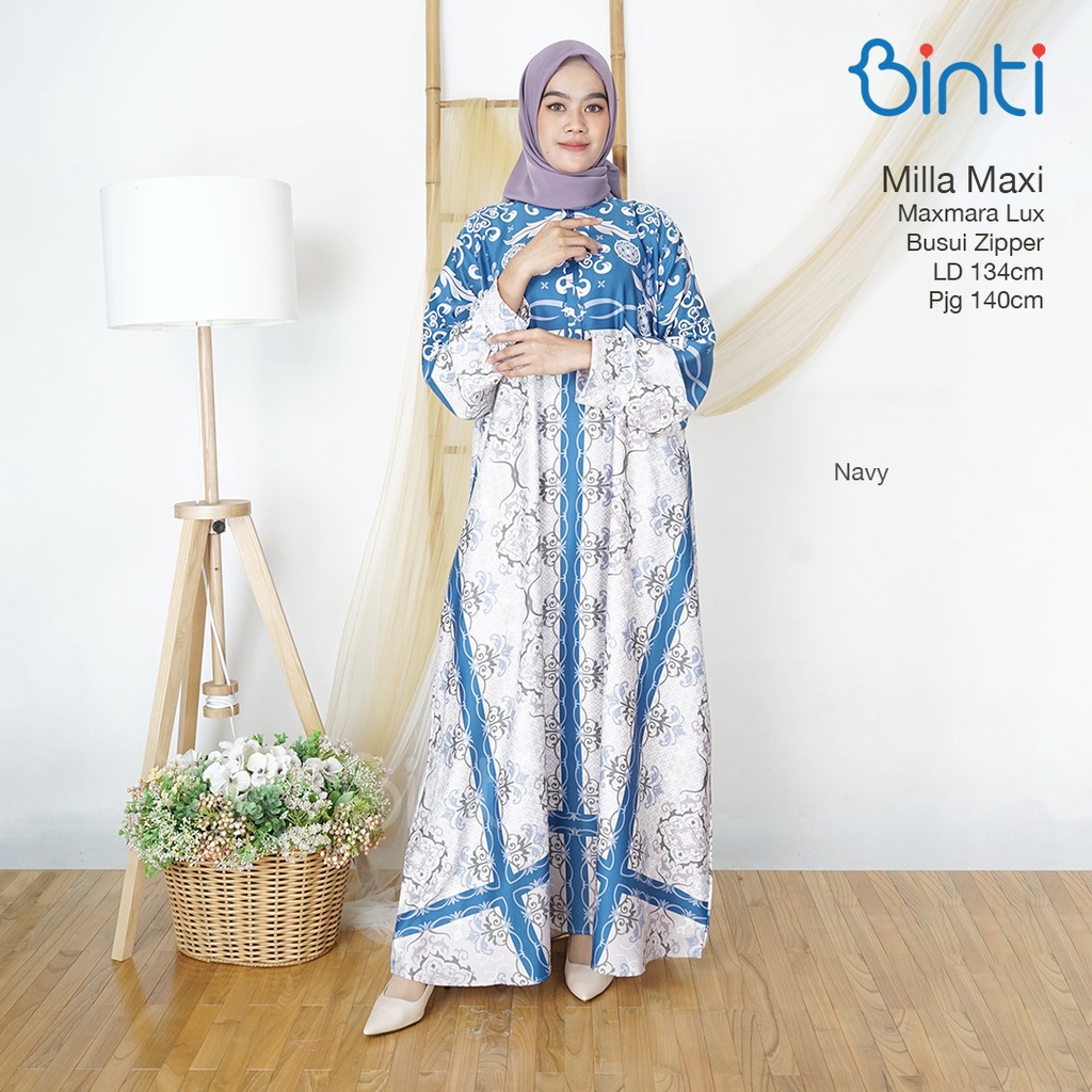 gamis jumbo wanita LD 134 milla maxy dress motif print busui zipper mat maxmara lux ori binti