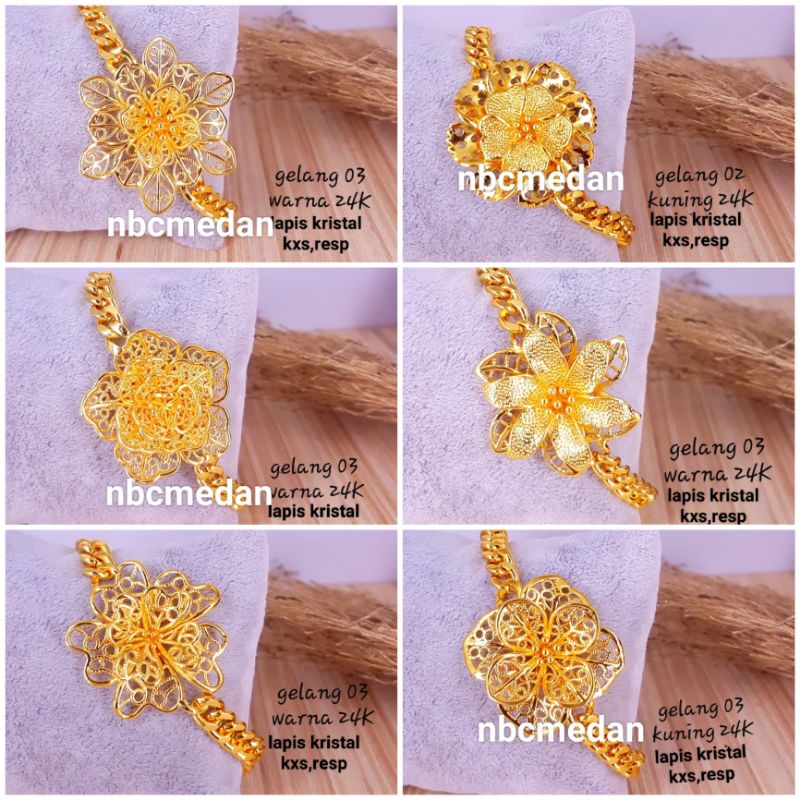 Gelang lapis kristal replika emas 24k model kendari