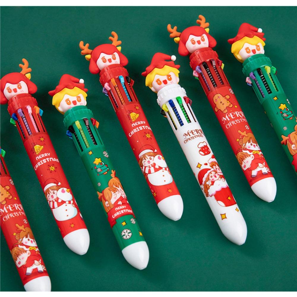 Lanfy Pena Ballpoint Tema Natal Warna-Warni Unisex Xmas Gel Pen Ditarik Santa Claus Kawaii Kartun Press Alat Tulis Sekolah