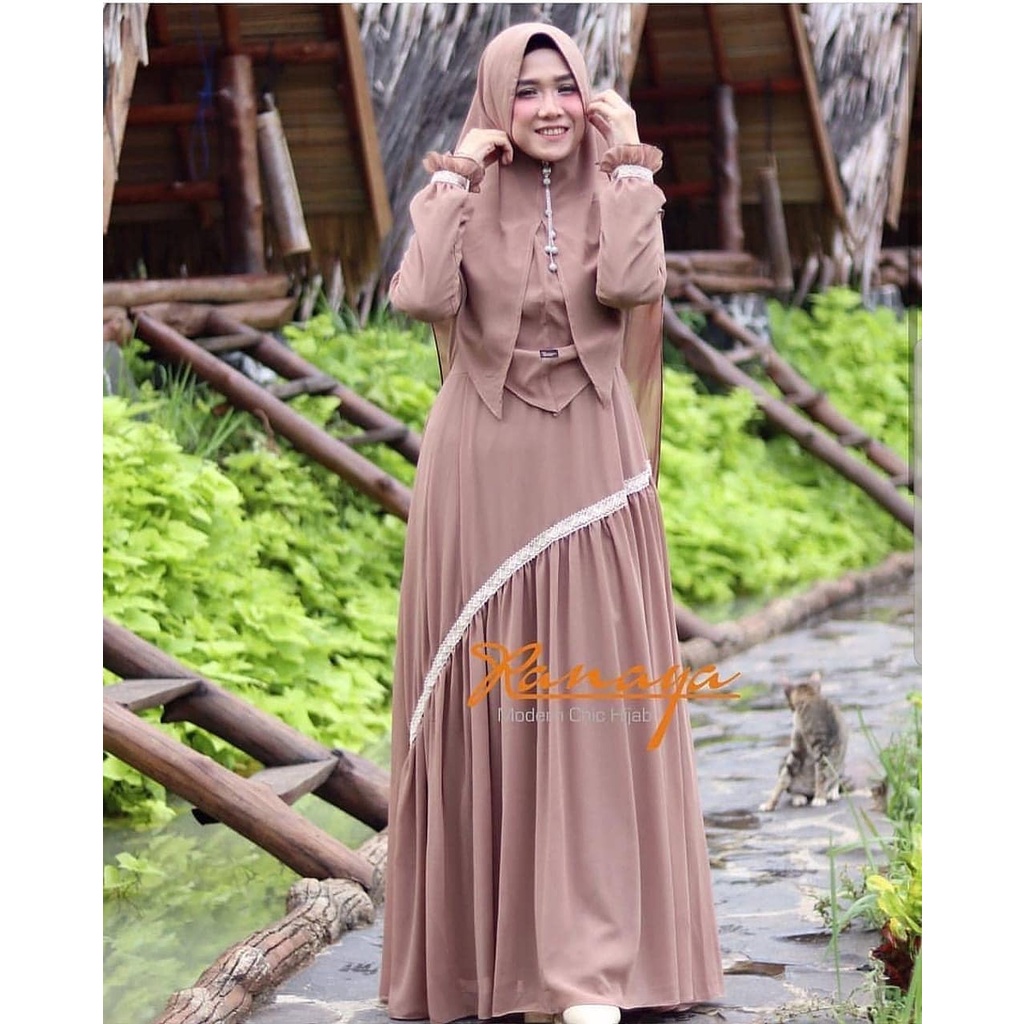 OBRALL..REAL PICTURE Ranaya Syar'i + Khimar Ceruty / Gamis Wanita Bahan Ceruty/ Gamis Syari Modern /