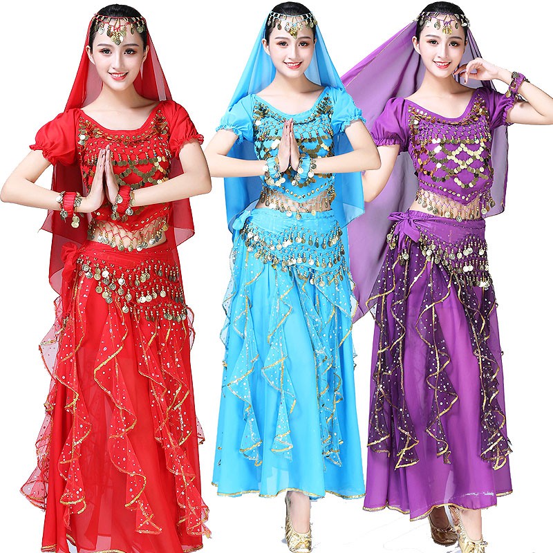 KOSTUM TARI PERUT TARI TAMBORIN ARABIC BELLY DANCE SUIT SET ATASAN BAWAHAN BAJU ROK PENTAS PUTRI JASMINE ALADIN KOIN COIN