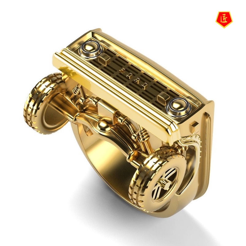 [Ready Stock]Punk Style 14K Gold Truck-Shaped Man's Ring