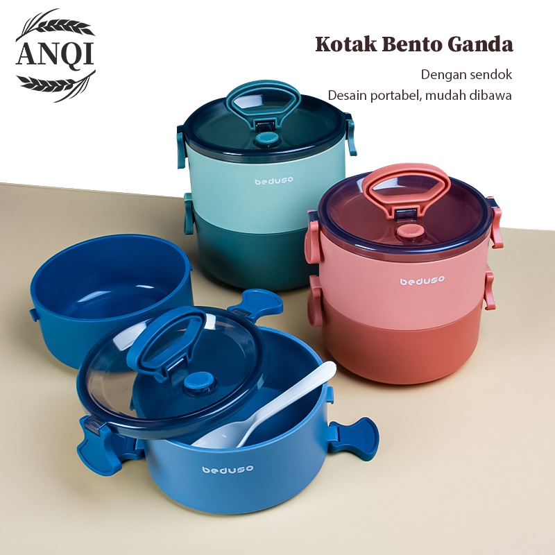 ANQI 1888 Lunch Box Set kotak Makan Kotak Bekal Double-Layer Kapasitas Besar VS-80