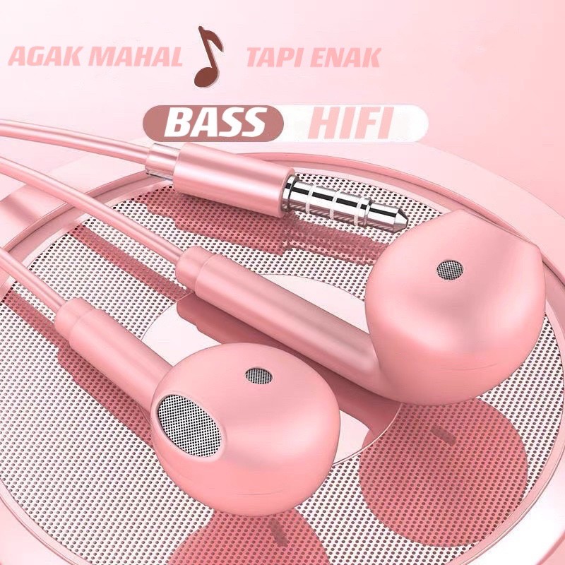【33LV.ID】Headset Handsfree U19 Macaron Matte Color Hifi Extra Bass Pack Plastik