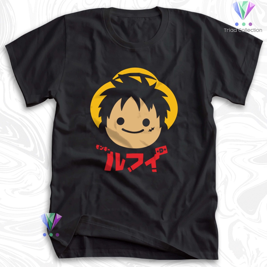 Tshirt Baju Kaos Distro Anime Monkey D Luffy Head Chibi One Piece / Kaos Distro Pria Wanita