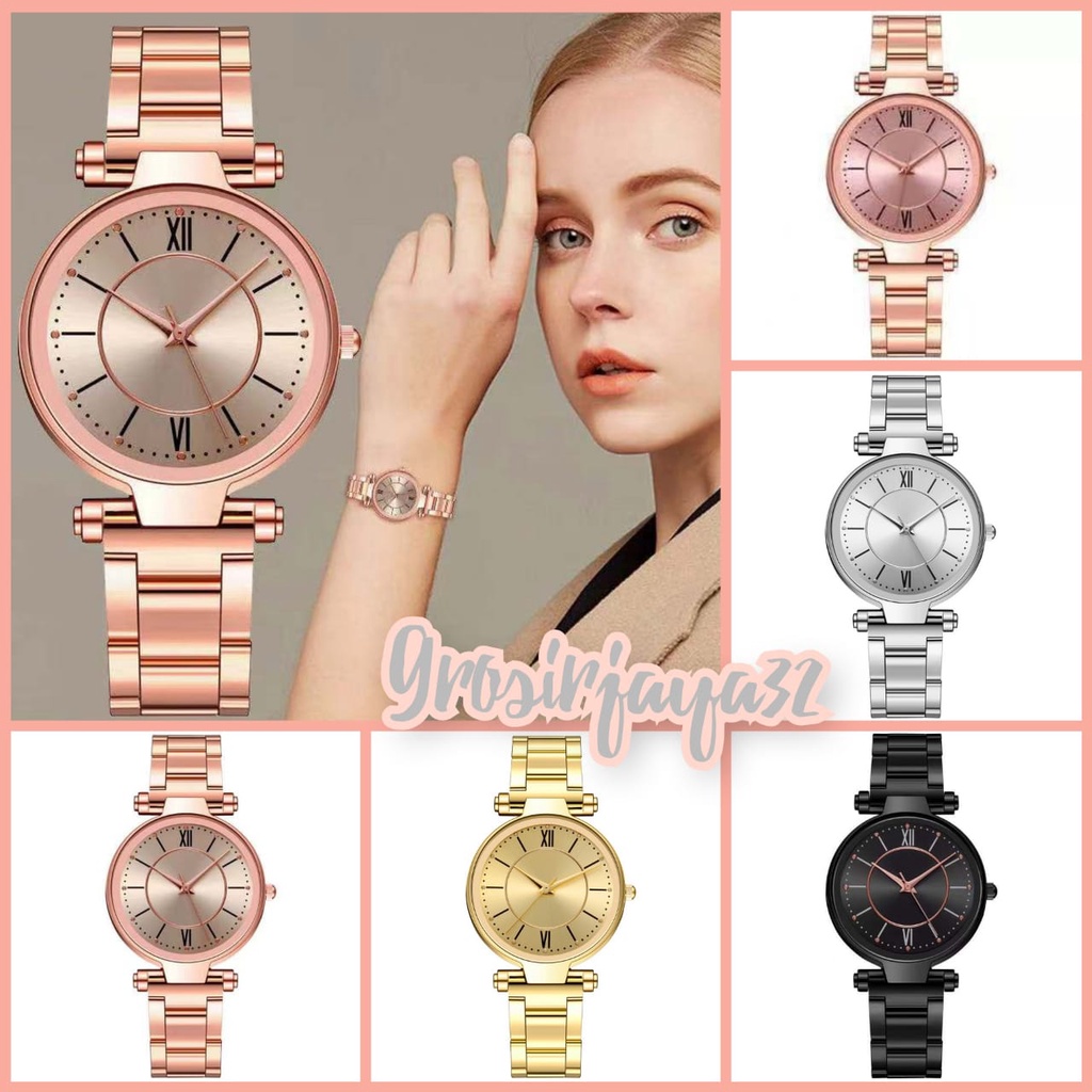 (GROSIRJAYA32) Jam Tangan Wanita AMOORA Bulat Stainless Steel Import Romawi analog