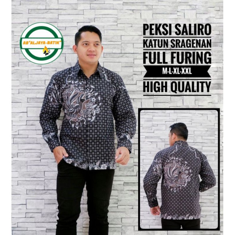 Kemeja Batik Lengan Panjang Warna Hitam Batik Pria Terbaru Lapis Furing SALURO PANJANG Batik Solo