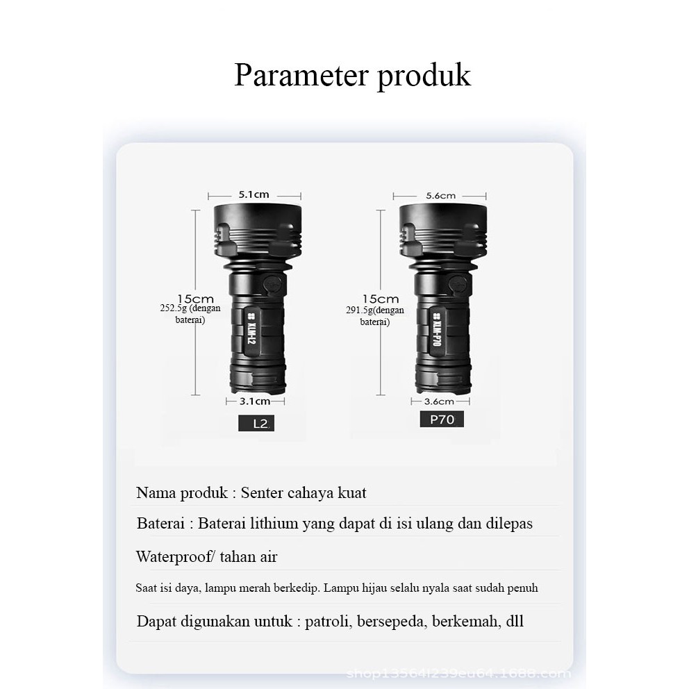 Lampu Senter Led Super Terang dan Waterproff Quality Premium Daya Baterai 26650 7200Mah Li-ioon