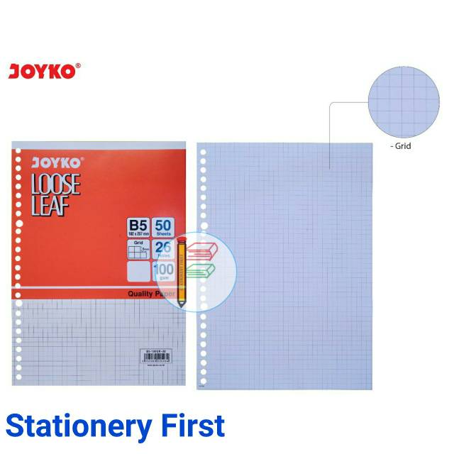 JOYKO Loose Leaf Kertas Isi Binder B5 Grid Kotak Tebal Binder 26 Lubang per pack 50 Lembar