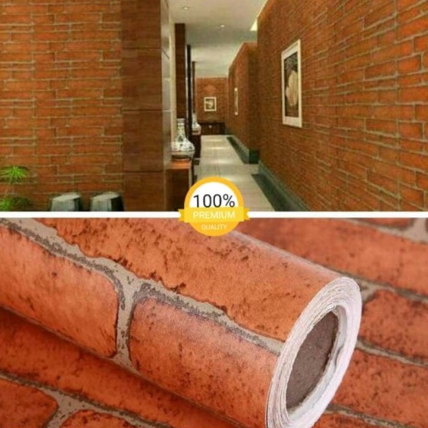Center Sale_Walpaper Sticker Dinding kamar anti air Murah Dan Terbaik Motif Bata Bata Oren