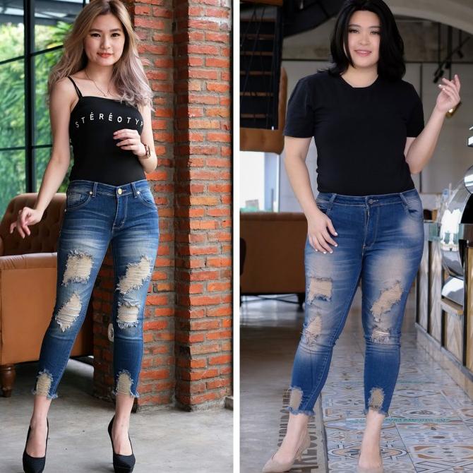 Celana Jeans Ripped Wanita / 7per9 Sobek Lapis 7979 / Tidak Tembus