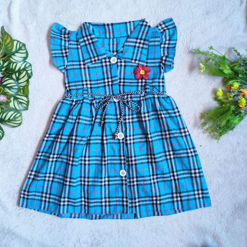 Dress Anak 2 3 tahun kancing hidup motif kotak baju anak perempuan cewek lucu baju lebaran  ( dress kancing Square  )