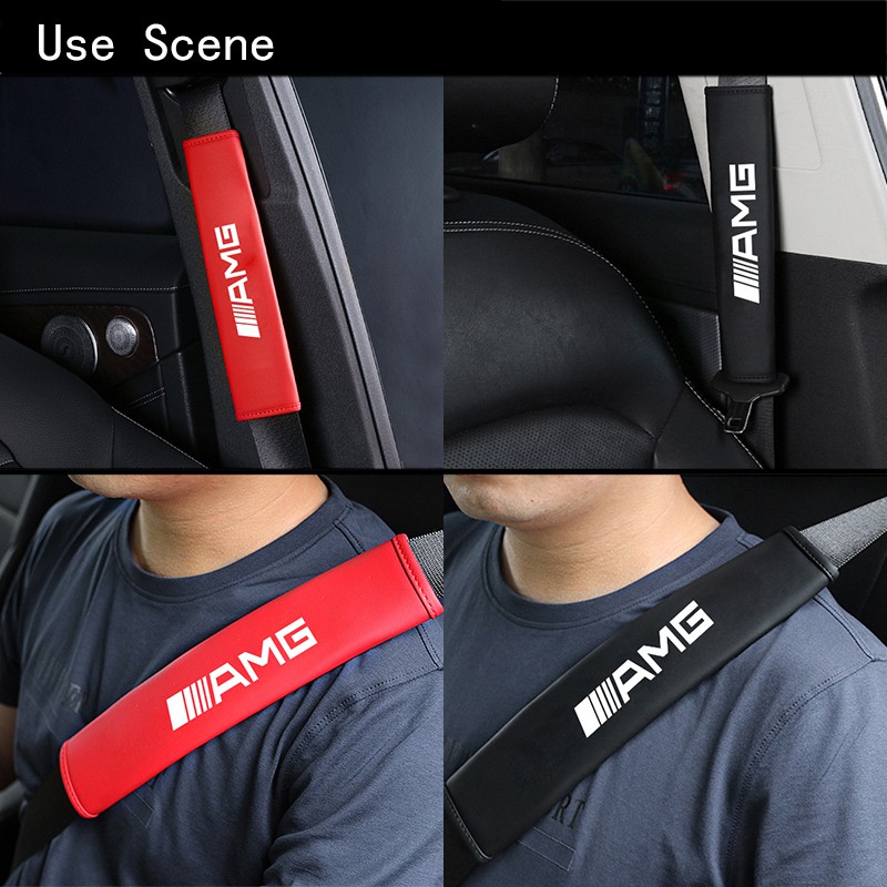 AMG Car Seat Belt Cover Universal Leather Auto Safety Belt Shoulder Protector Strap Pad Cushion Cover For Mercedes Benz AMG E200 W210 W203 W124 W204 W211 W123 W205 W212 W203 C200 E350 A180 CLA A45 E240 E250 C200 GLC