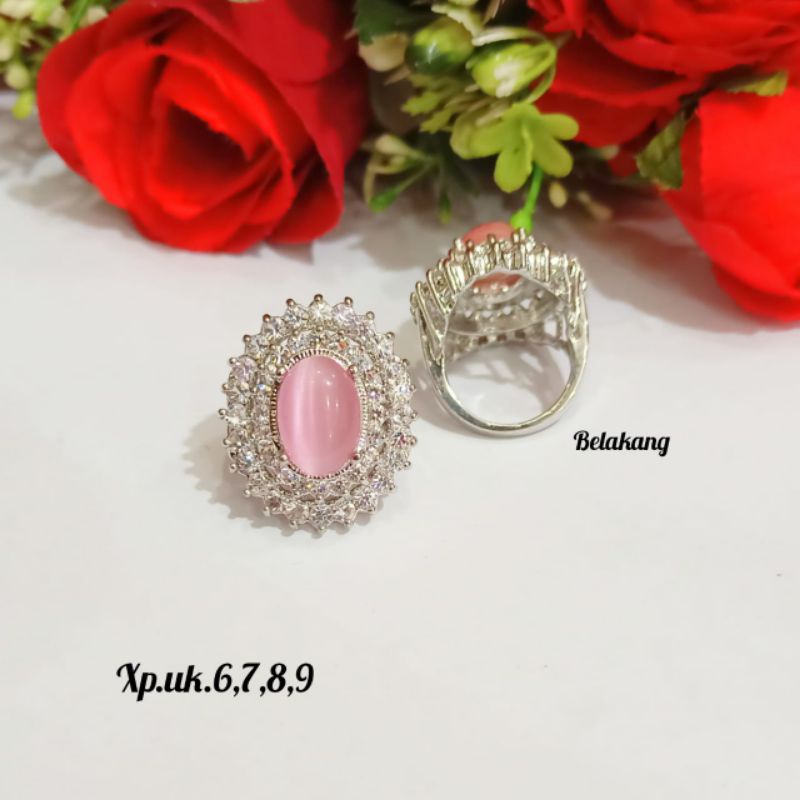 Cincin permata oval warna Dewasa dasar silver,variasi batu warna permata zircon menawan tidak karat