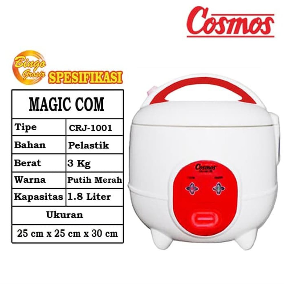 Rice Cooker/Magic Com Cosmos CRJ 1001 Low Watt Kapasitas 0,6 Liter