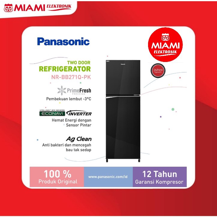 Panasonic Refrigerator 2 Doors 266 Liters BB271Q-PK Kulkas 2 Pintu / NRBB271Q-PK / NRBB271QPK