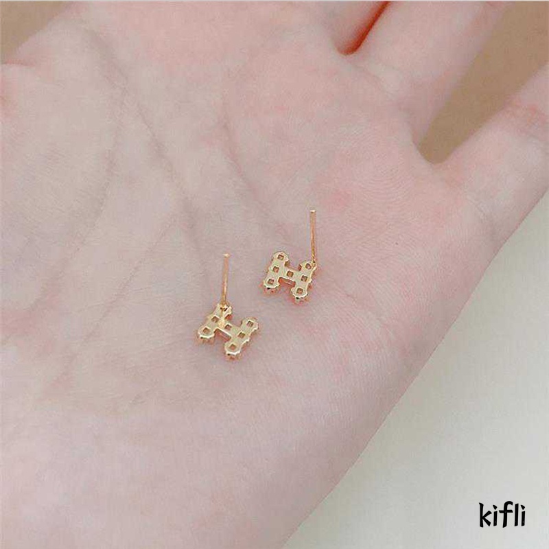 2 Pcs Perak Jarum Zirkon Anting-Anting,Bunga Kupu-kupu Huruf, Sendok Tulang Telinga Kuku,Wanita Fashion Aksesoris