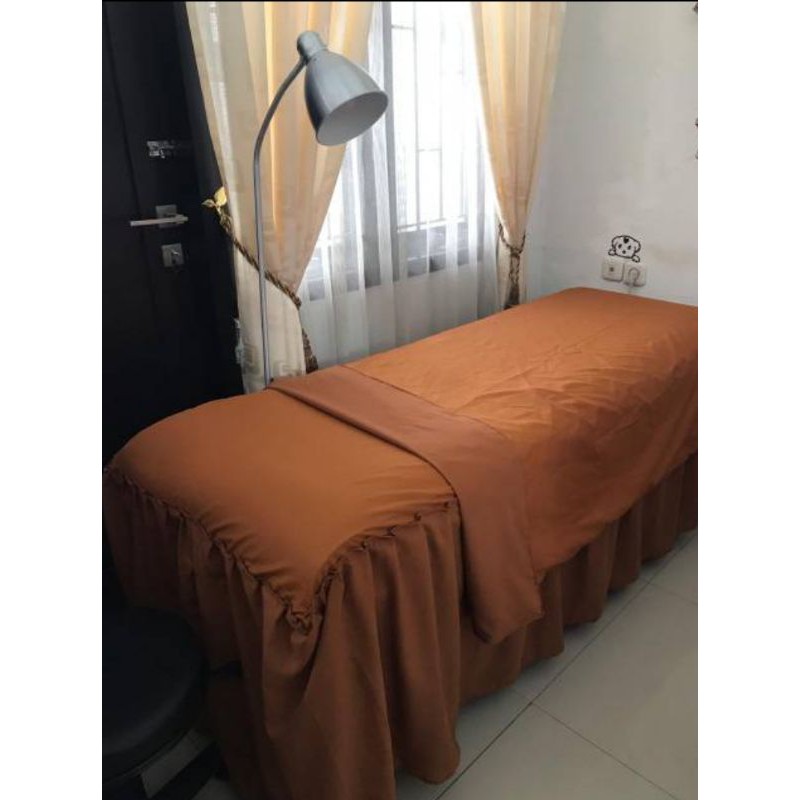 Sprei bed facial rumbai dan bedcover rumbai polos dan sarung kursi biasa
