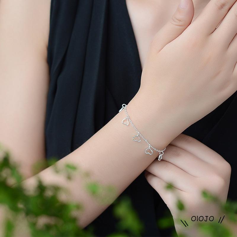 Gelang Tangan Rantai Silver 925 Aksen Hati Untuk Wanita ol2