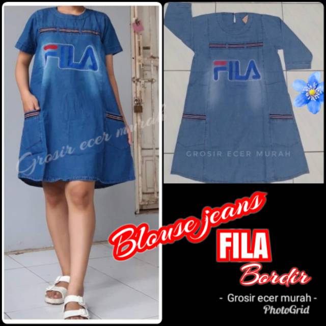 Blouse jeans bordir lengan 7/8 bagus