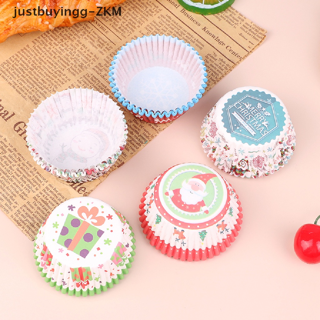 100 Pcs Cup Liner Cupcake Muffin Desain Natal Untuk Perlengkapan Baking