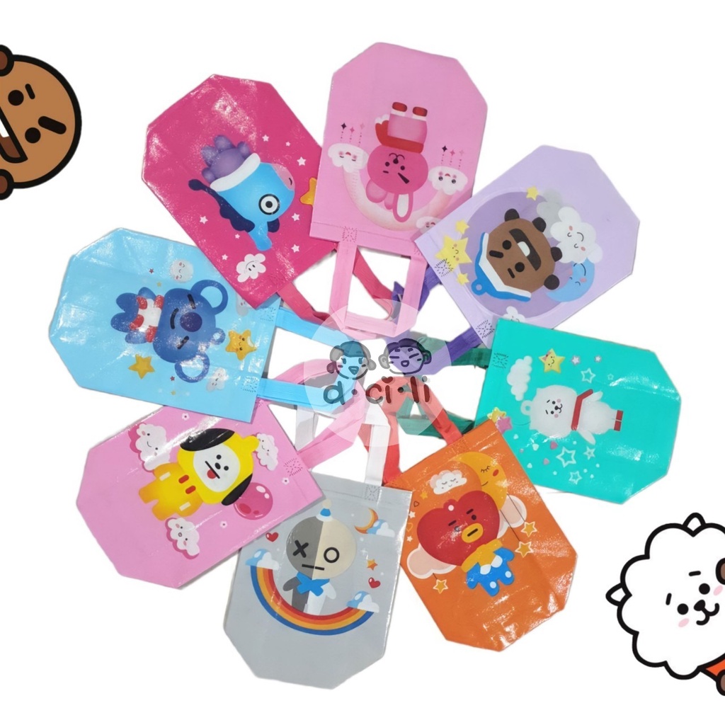 Tas Goodie Bag Kantong Kain Souvernir Kado Ulang Tahun BTS BT21 Cooky RJ Chimmy