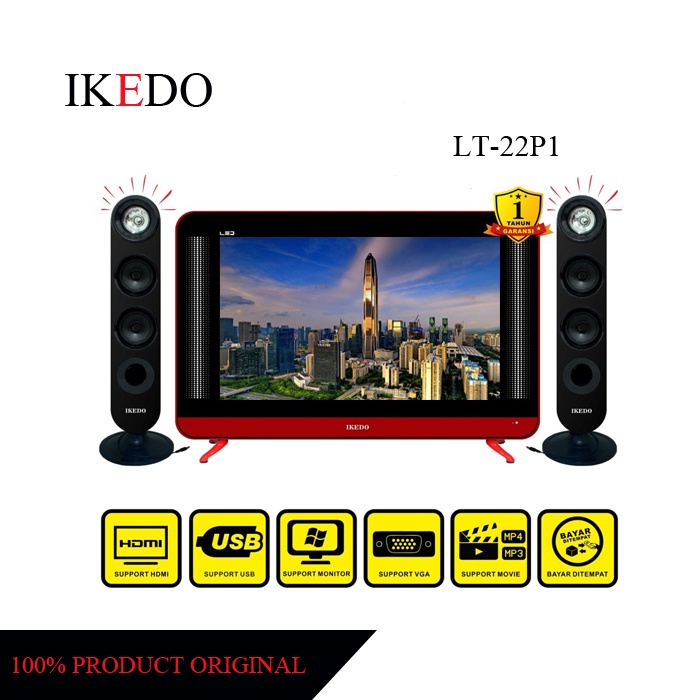 TV Gratis Speaker Tower TV LED 22 Inch IKEDO LT-22P1-SP TV Analog Port Lengkap Garansi 12 Bulan