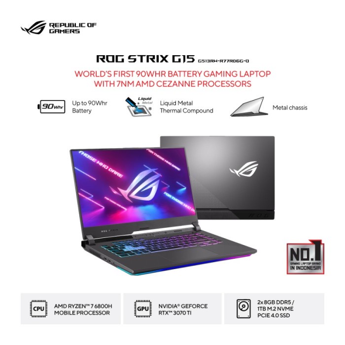 ASUS ROG Strix G15 G513RW-R77RD6G-O - Eclipse Gray [AMD Ryzen™ 7 6800H / 32GB / 1TB SSD / NVIDIA® Ge