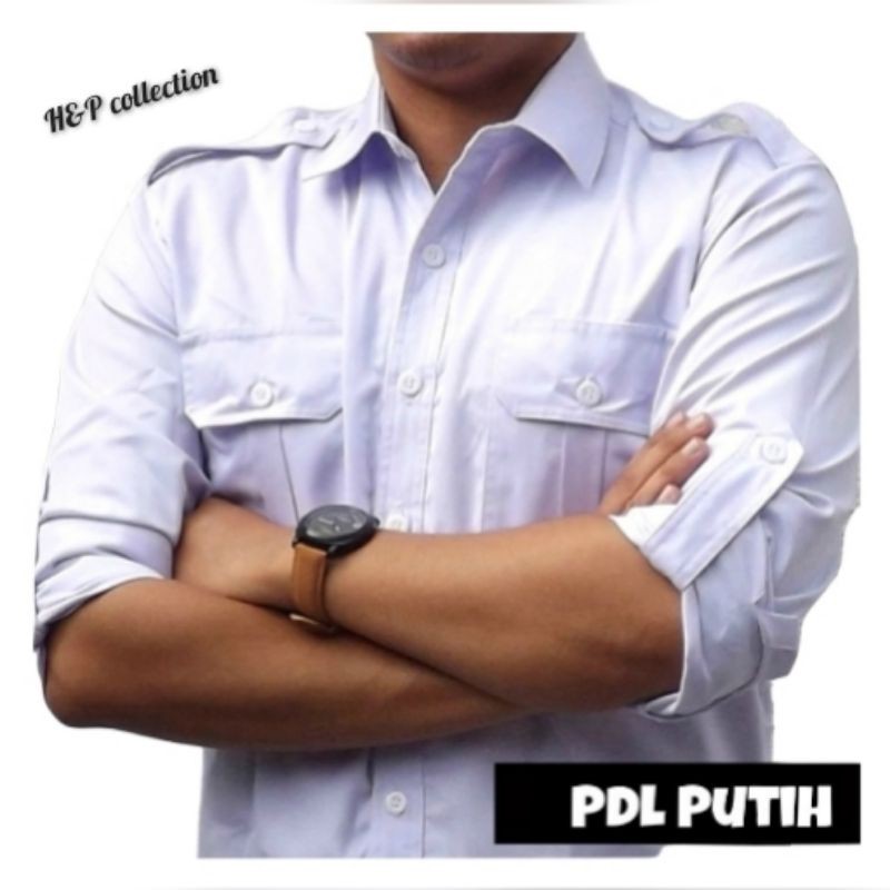 Enzino Seragam PDL Lengan Panjang , Baju Seragam PDL Pria Lengan Panjang , Kemeja PDL Putih , Kemeja