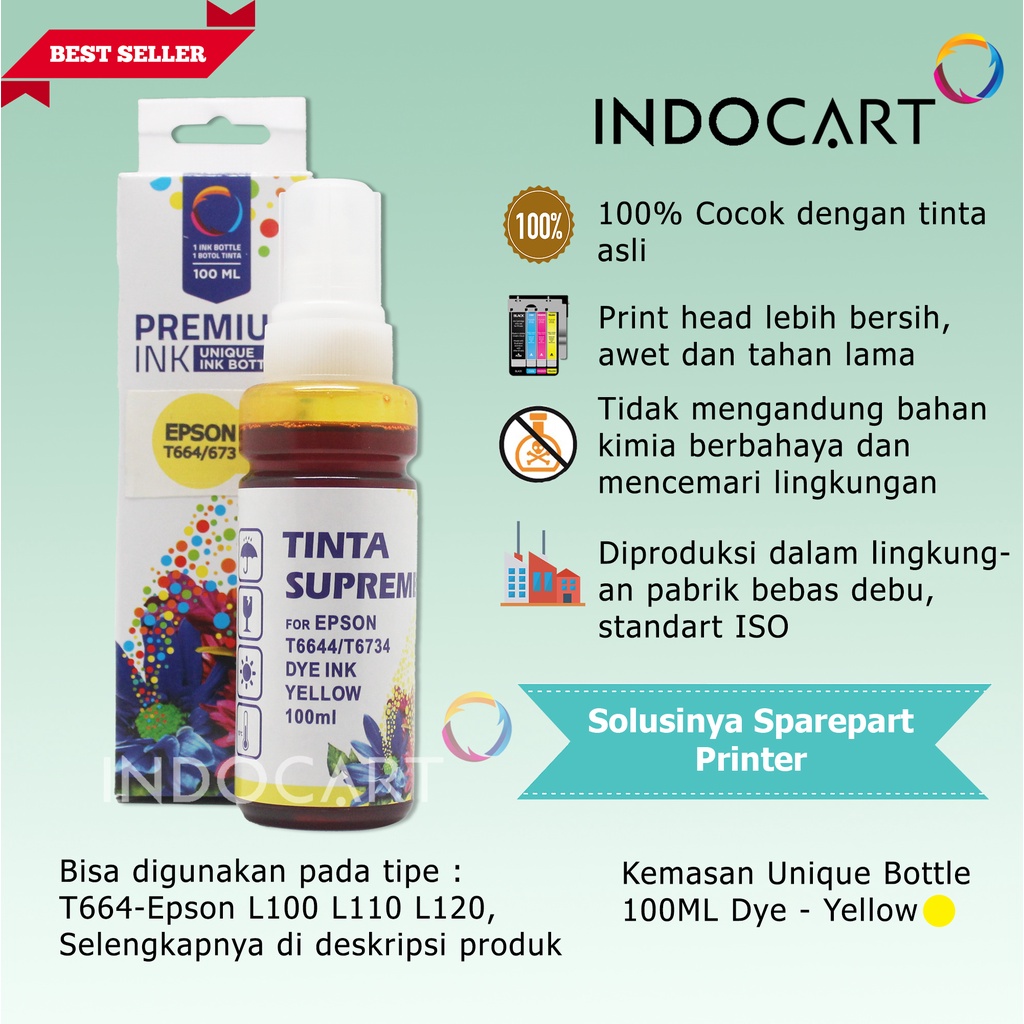 IndoCart Tinta Refill Printer Epson L100 L120 L200 L210 L310 L350-100m