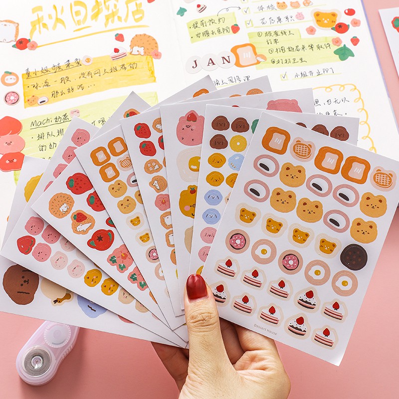 

DEIGOODS❤ 3 Lembar Sticker Cute Dot Food Smile Fruit Bear Aesthetic Dekorasi Bujo Journal Scrapbook