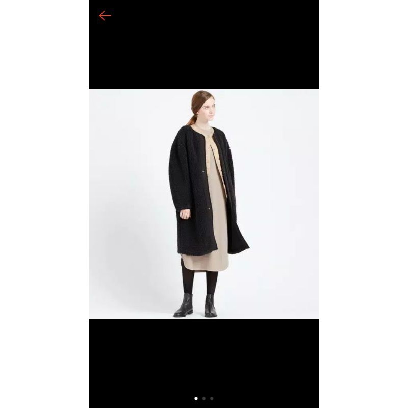 UNIQLO WOMEN MANTEL FLEECE LAPIS BULU TANPA KERAH ORI STORE