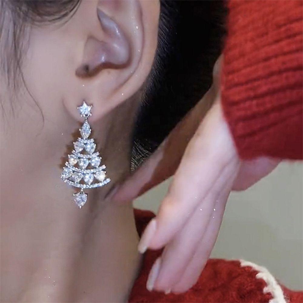 Mxbeauty Anting Pohon Natal Trendi Mewah Wanita Hadiah Cinta Hati Gaya Korea Anting Wanita Drop Earrings