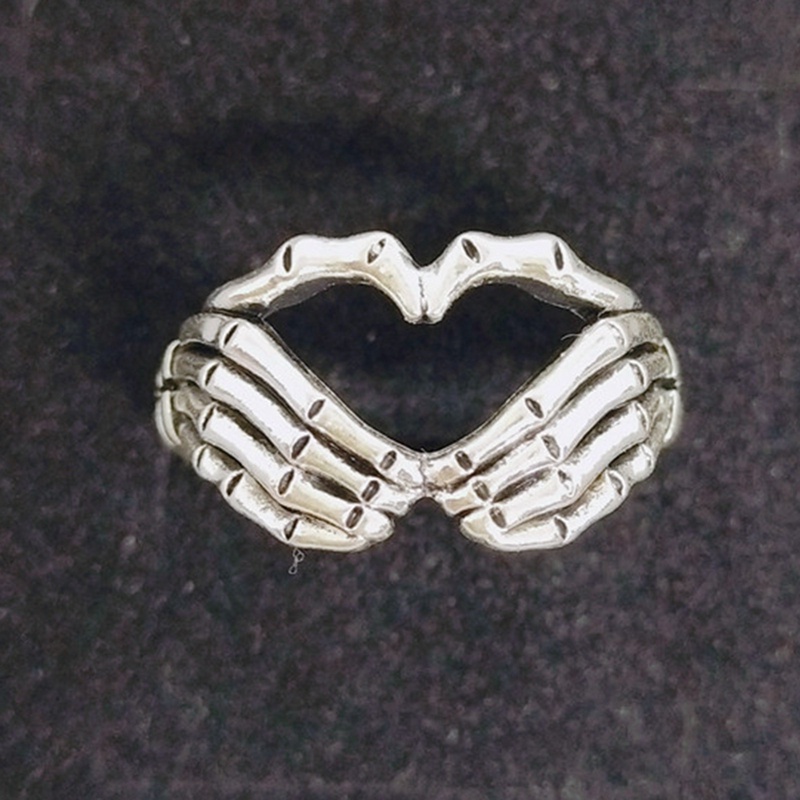 Fancyqube Cincin Bentuk Hati Dan Tangan Tengkorak Gaya Retro Punk Hip-Hop Untuk Pria Dan Wanita