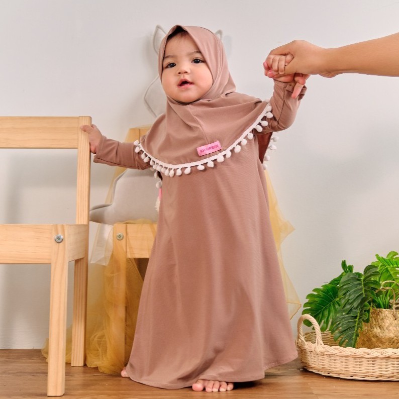 Gamis Bayi Perempuan Pompom Jersey Import / Gamis Anak Khaireen Newborn 1 Tahun / Gamis Bayi