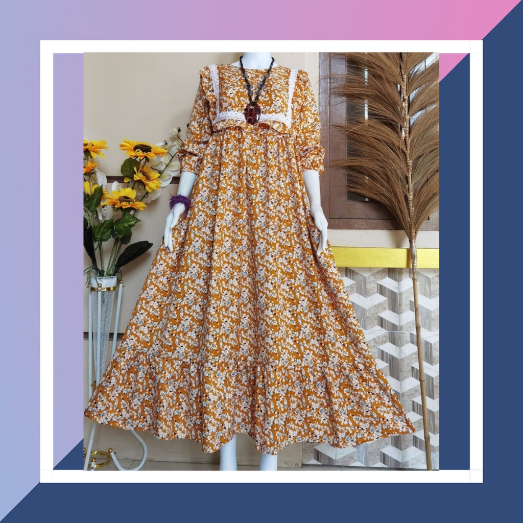 Gamis Baju Muslim Muslimah Kondangan Shakila Bunga Renda Bahan Shakila Premium Mix Renda Busui Lenga