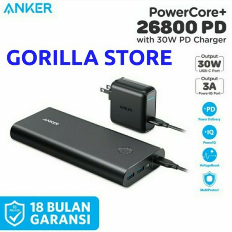 Anker Powerbank Powercore+ PD26800 & Powerport PD Black - B1375