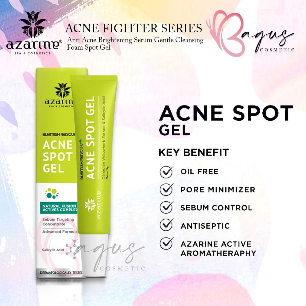 ⭐BAGUS⭐ AZARINE ACNE FIGHTER SERIES | Anti Acne Brightening Serum Gentle Cleansing Foam Spot Gel