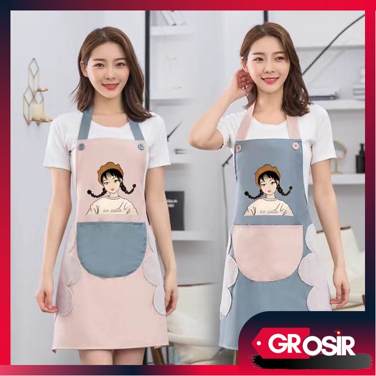 Grosir - H1015 Apron Masak Anti Minyak / Celemek Masak Waterproof / Apron Dapur Karakter / Celemek Dapur