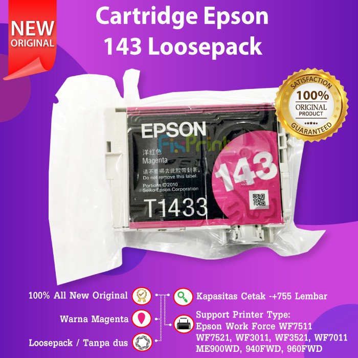 Epson 143 T143 Cartridge Tinta Original Printer WF-7511 WF7011 WF-3521 WF7511 WF3521 ME-900WD 960FWD