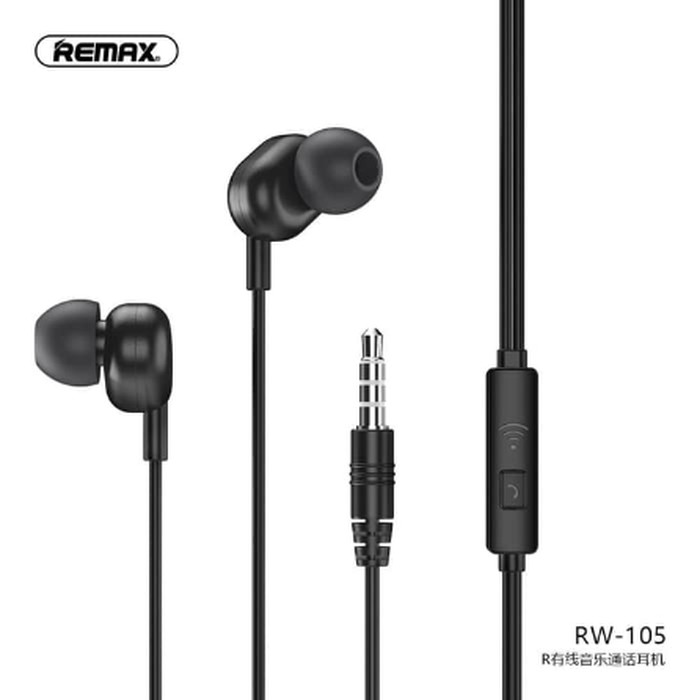 Remax Headset Wired Earphone with Microphone for Call &amp; Music RW-105 ori