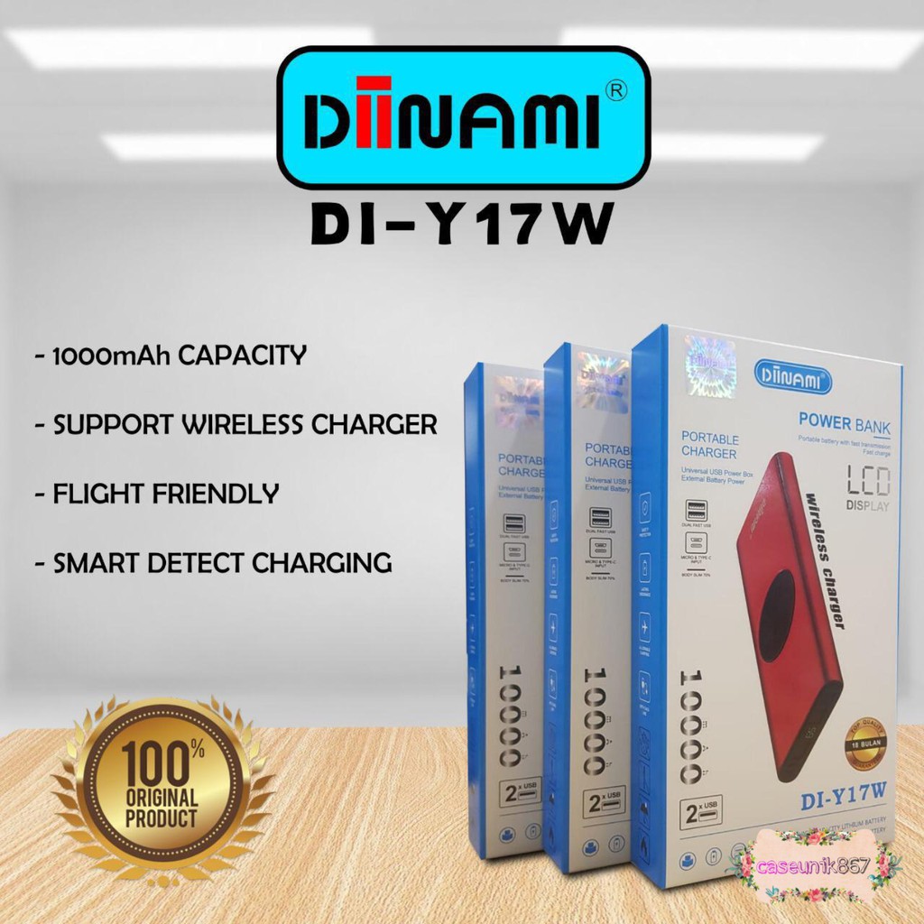 BM105 Powerbank diinami Y17W real 10000MAH + wireless charger power bank CS1140