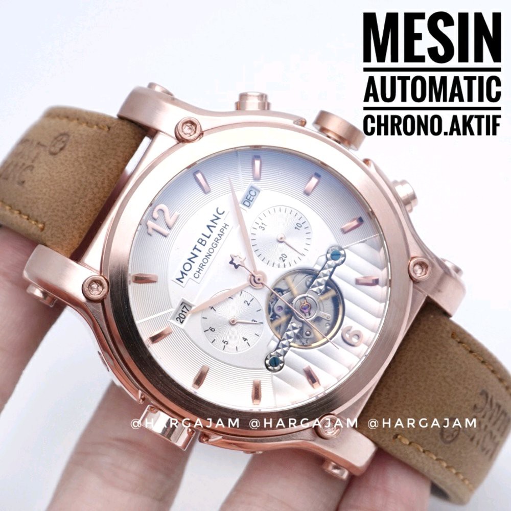 Jam Tangan Pria Automatic Montblanc Gold M2232 Leather Soft Brown